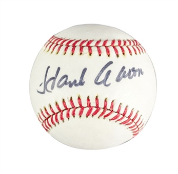 Hank Aaron Single-Signed Official American League Baseball